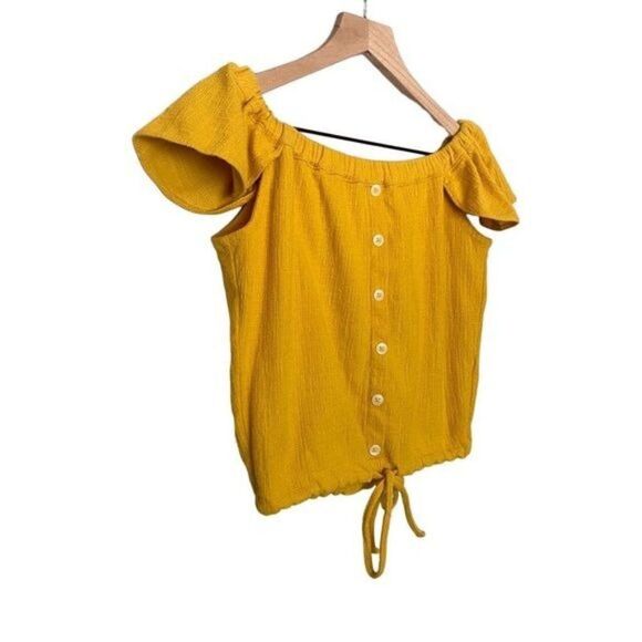 Madewell Texture & Thread XS Extra Small Mustard Yellow Cropped Crop Top Shirt - Picture 3 of 10